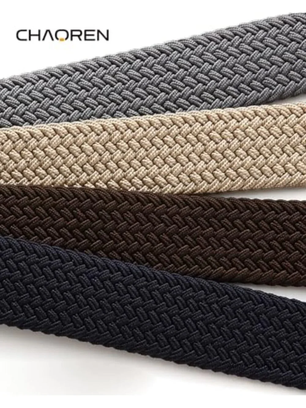 Stretch Elastic Belt for Men 2 Pack No-Hole Adjustable Breathable Nylon Webbing